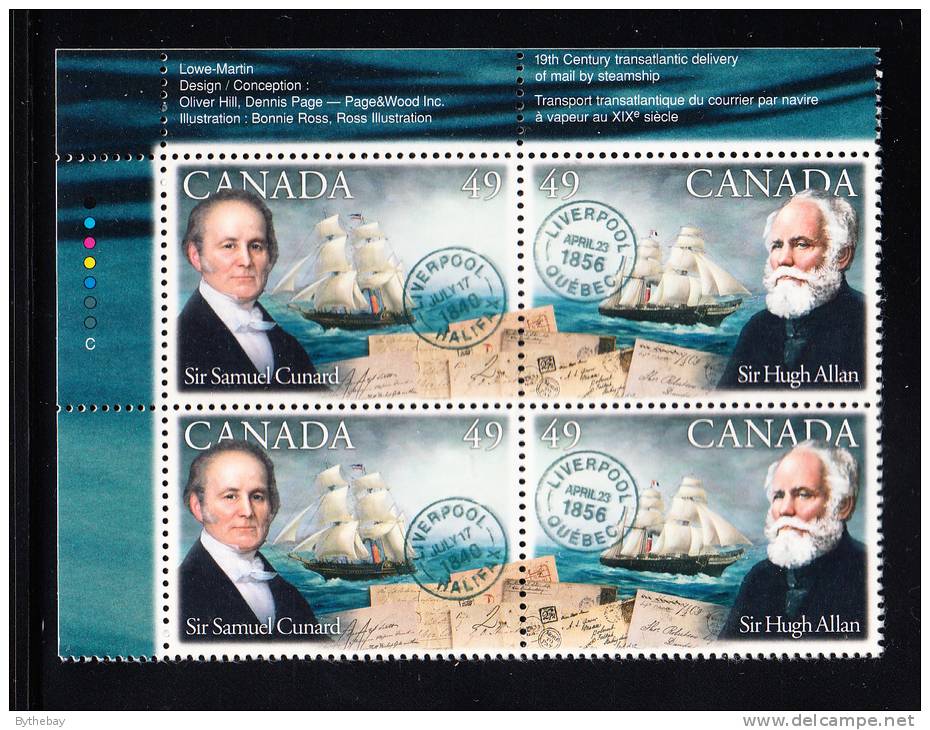 Canada MNH Scott #2042a Upper Left Plate Block 49c Pioneers Of Transatlantic Mail Service - Plattennummern & Inschriften