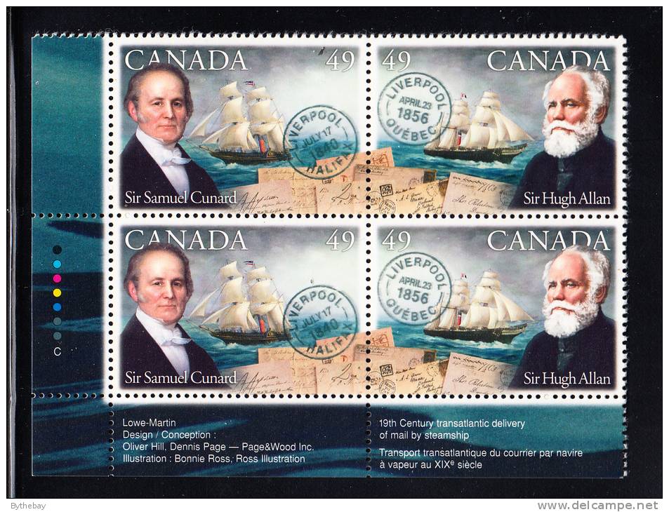 Canada MNH Scott #2042a Lower Left Plate Block 49c Pioneers Of Transatlantic Mail Service - Plate Number & Inscriptions