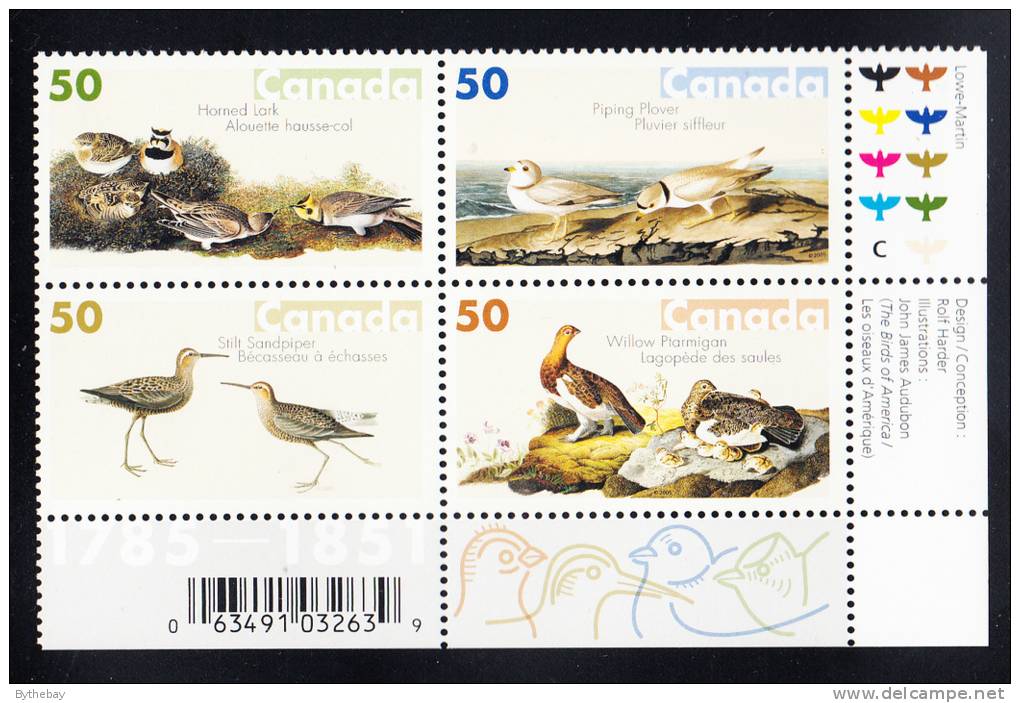 Canada MNH Scott #2098a Lower Right Plate Block 50c Birds Of Audubon - With UPC Barcode - Plattennummern & Inschriften
