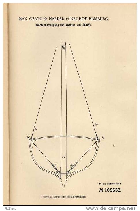 Original Patentschrift - M. Oertz & Harder In Neuhof - Hamburg , 1899 , Wantenbefestigung Für Schiffe Und Yacht !!! - Altri & Non Classificati