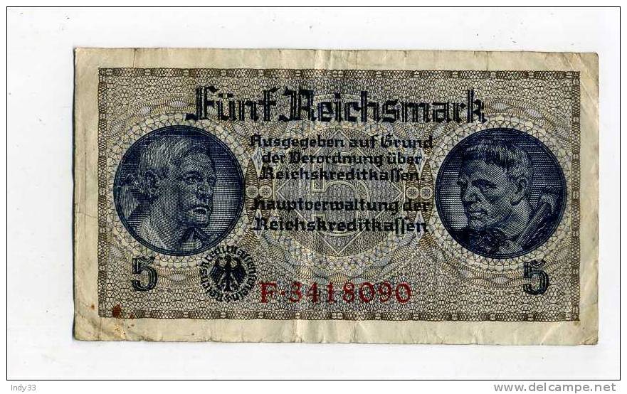 - ALLEMAGNE . 5 M. REICHKREDITKAFFEN  . - 5 Reichsmark