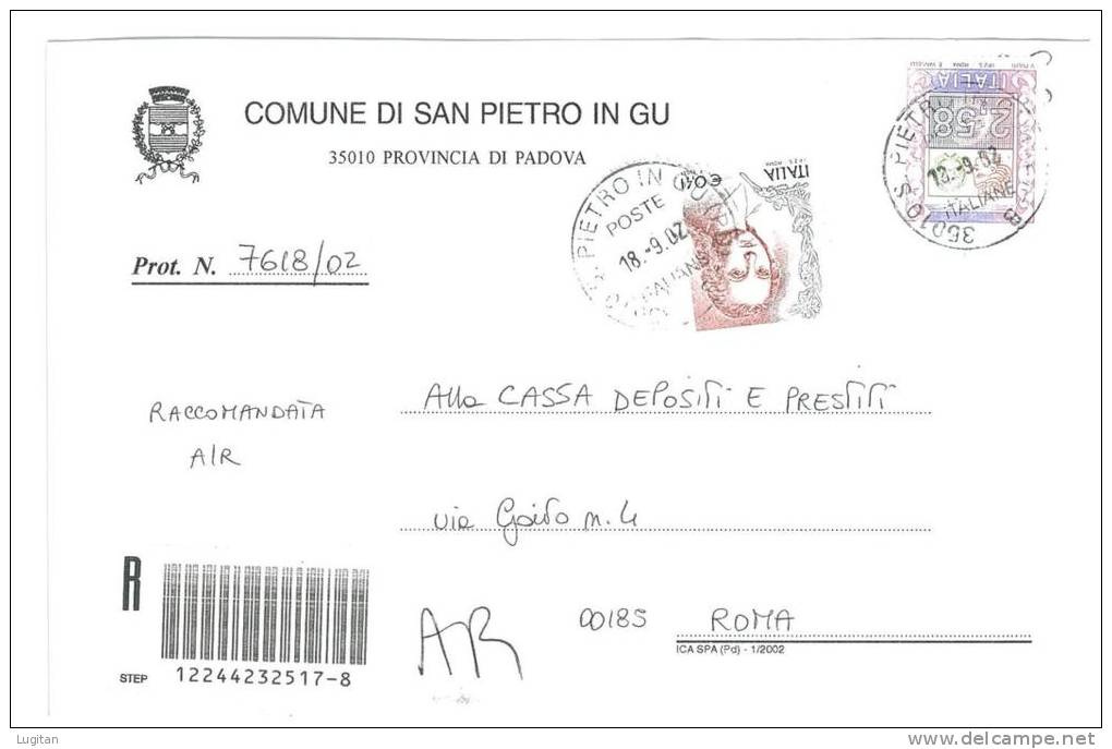 SAN PIETRO IN GU  35010   PROV. PADOVA  - ANNO 2002 - R  -  TEMA TOPIC COMUNI D'ITALIA - STORIA POSTALE - Macchine Per Obliterare (EMA)