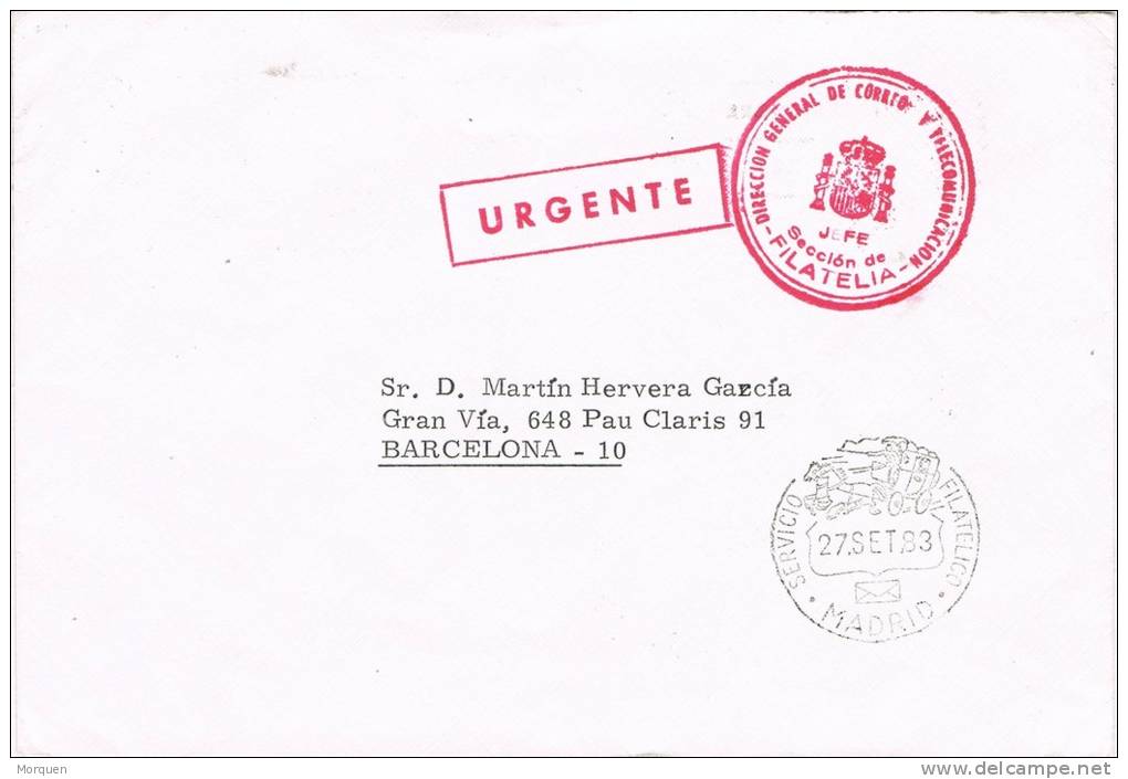 Carta MADRID 1983. Sevicio Filatelico. Franquicia Correos URGENTE - Cartas & Documentos