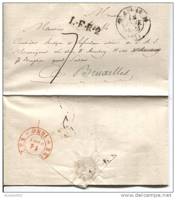 Lettre D´Arras Du 12/01/1836 Taxée 5 Décimes Griffe L.F.R.2 V.Bruxelles C.d´arrivé Le 14/01/1836 950 - 1801-1848: Precursores XIX
