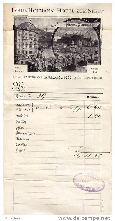 SUPERBE FACTURE ILLUSTRÉE [ PUBLICITÉ ] / INVOICE  / RECHNUNG : HOTEL ZUM STEIN - SALZBURG - ANNÉE ~ 1905 (l-661) - Autriche