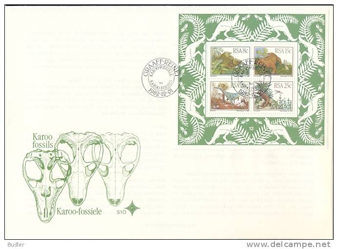 Rep. Of SOUTH AFRICA :1982: Y.BF14 On FDC : Prehistoric Animals,BRADYSAURUS,LYSTROSAURUS,EUPARKERIA,THRINAXODON,FOSSILS, - Vor- U. Frühgeschichte