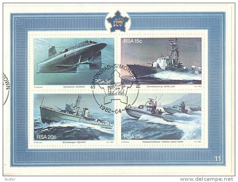 Rep. Of SOUTH AFRICA :1982: Y.BF13 On FDC : ## NAVAL BASE, SIMONSTOWN ##NAVIGATION,SUBMARINE,STRIKE CRAFT,MINESWEEPER, - Autres (Mer)