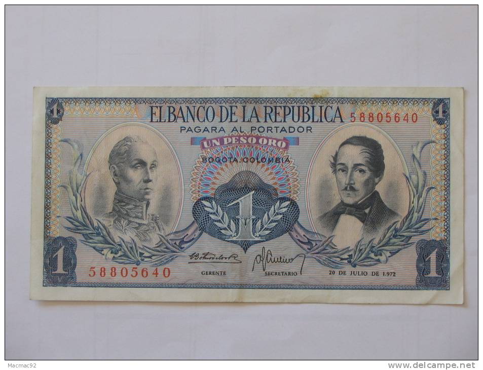 1 Peso Oro COLOMBIE - 1972 - El Banco De La Republica -Colombia. - Colombia