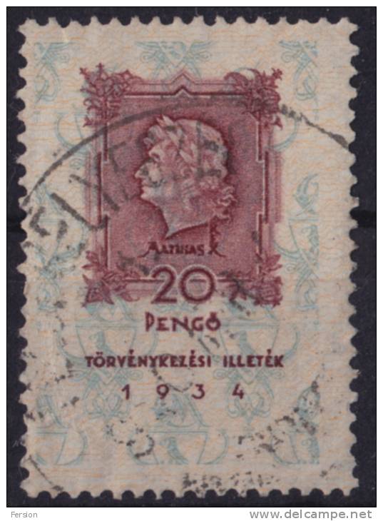 1934 Hungary, Ungarn, Hongrie - Revenue Stamp - 20 P - Fiscales