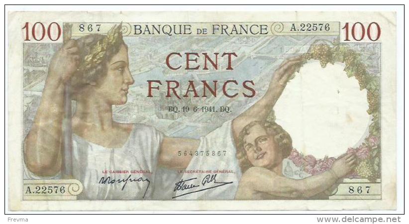 Billet 100 Francs Sully BQ.19.6.1941.BQ - 100 F 1939-1942 ''Sully''