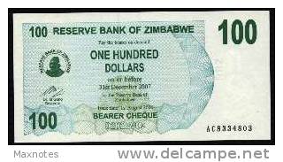 ZIMBABWE :  100  Dollars - Bearer Cheque - 2006 - UNC - Zimbabwe