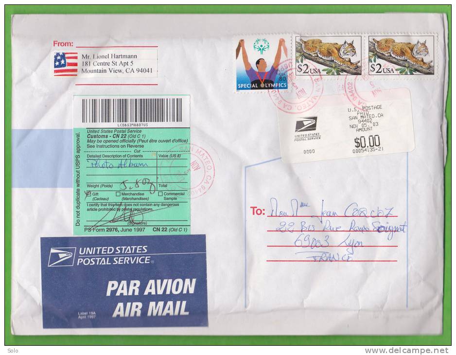 Sur Env. 17cm X 23cm - ETATS UNIS - San Mateo - 3 Timbre - Storia Postale