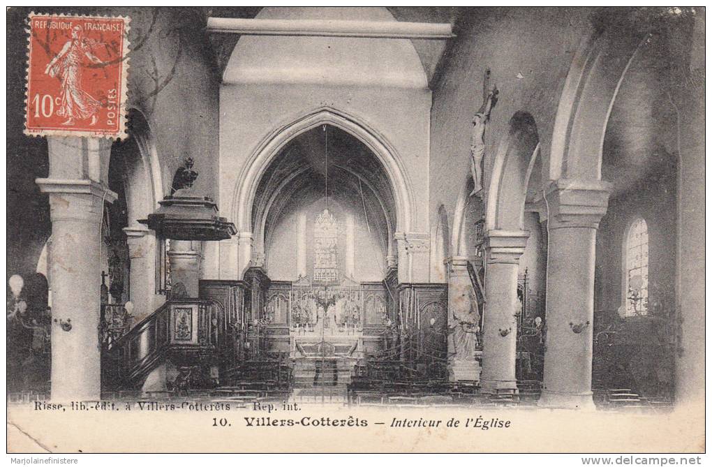 Dép. 02 - VILLERS-COTTERETS. - Intérieur De L'Eglise. Voyagée 1916. Ed. Risse, Villers-Cotterêts. N° 10 - Villers Cotterets