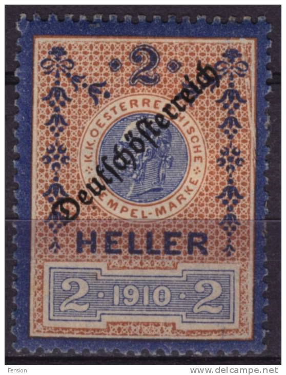 1910 - Österreich Stempelmarken - Austria Revenue Stamps - Deutschösterreich - 2 H - Fiscale Zegels