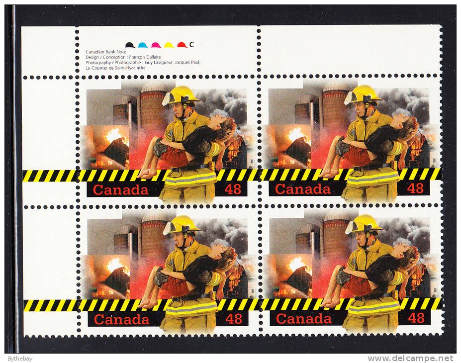 Canada MNH Scott #1986 Upper Left Plate Block 48c Volunteer Firefighters - Num. Planches & Inscriptions Marge