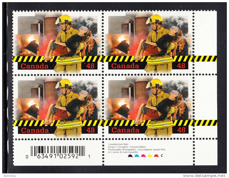 Canada MNH Scott #1986 Lower Right Plate Block 48c Volunteer Firefighters - With UPC Barcode - Plattennummern & Inschriften