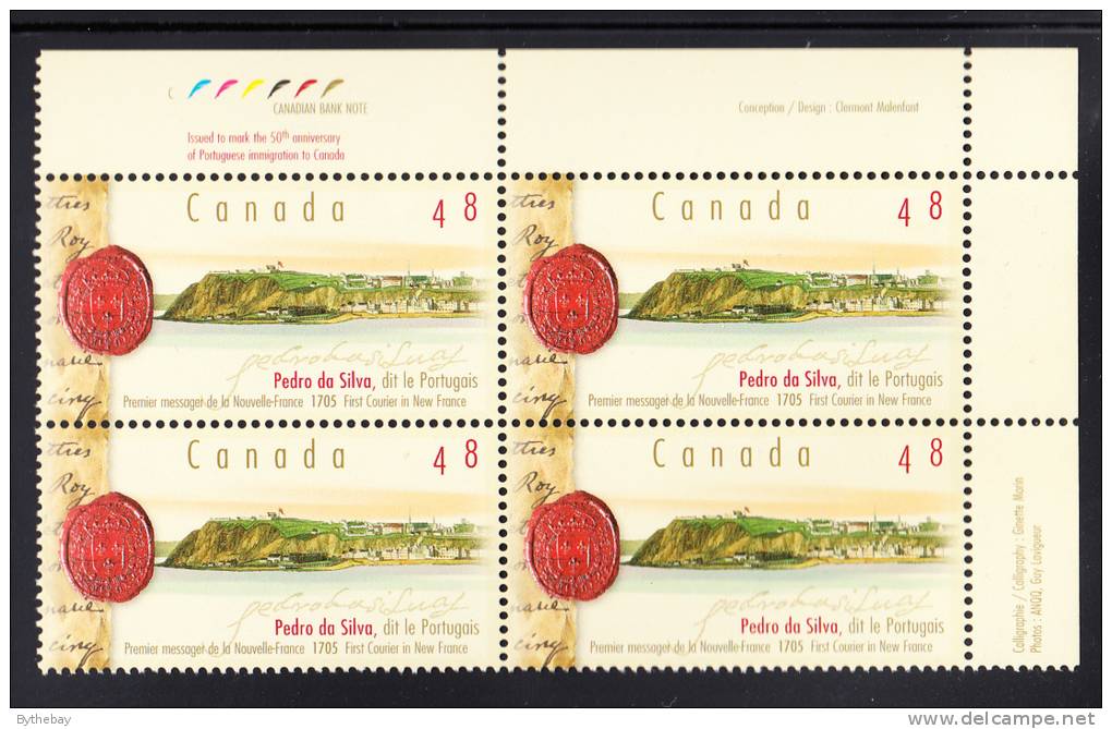 Canada MNH Scott #1988 Upper Right Plate Block 48c Pedro Da Silva - Num. Planches & Inscriptions Marge