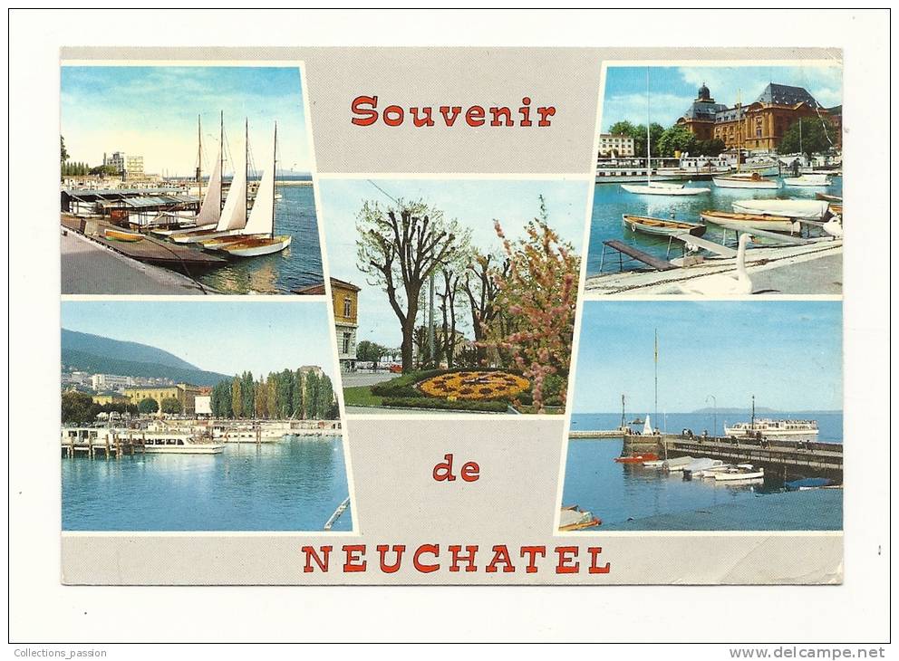 Cp, Suisse, Neuchatel, Multi-Vues, Voyagée - Neuchâtel