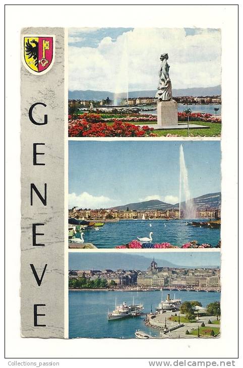 Cp, Suisse, Genève, Multi-Vues, Voyagée - Genève