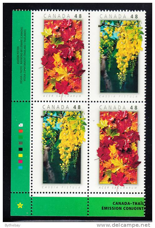 Canada MNH Scott #2001a Lower Left Plate Block 48c National Emblems - Joint With Thailand - Num. Planches & Inscriptions Marge