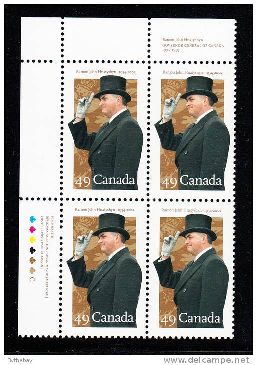 Canada MNH Scott #2024 Upper Left Plate Block 49c Governor General Ramon Hnatyshyn - Num. Planches & Inscriptions Marge