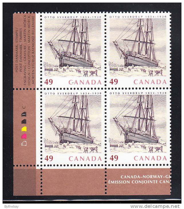 Canada MNH Scott #2026 Lower Left Plate Block 49c Otto Sverdrup - Joint With Norway, Greenland - Num. Planches & Inscriptions Marge