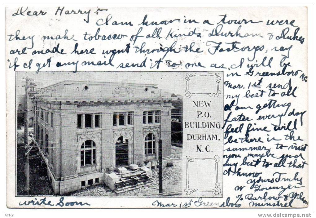 Durham NC New Post Office Bldg 1906 Postcard - Durham