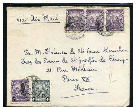 BARBADOS-FRANCE 1948 AIR MAIL COVER DD1018 - Sonstige & Ohne Zuordnung