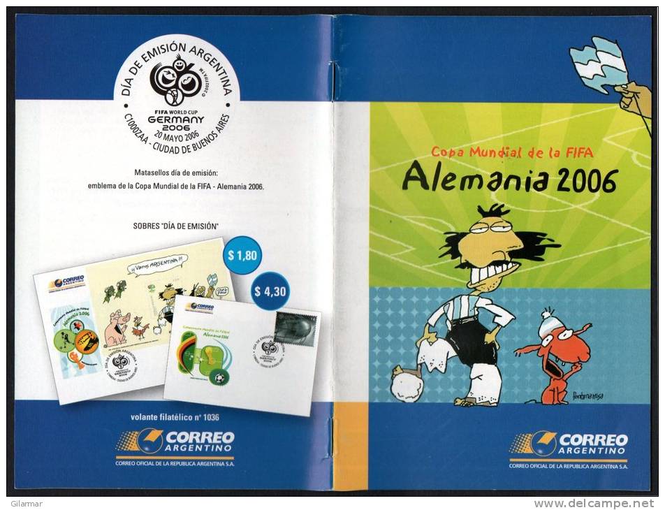 FOOTBALL - ARGENTINA 2006 - CORREO ARGENTINO - VOLANTE FILATELICO N° 1036 - COPA MUNDIAL DE LA FIFA ALEMANIA 2006 - 2006 – Allemagne