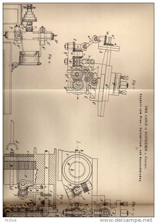 Original Patentschrift - E. Lange In Rossleben A. Unstrit , 1898 , Support Für Drehbank , Dreherei , Drehen !!! - Historische Dokumente