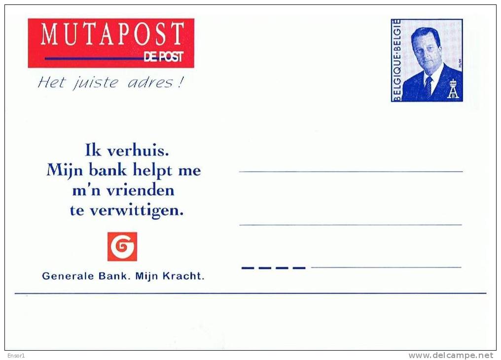 België PK  1996 Adreswijziging Mutapost Generale Bank  (xx) Cfr. Scan Nl+Fr+Du - Avis Changement Adresse