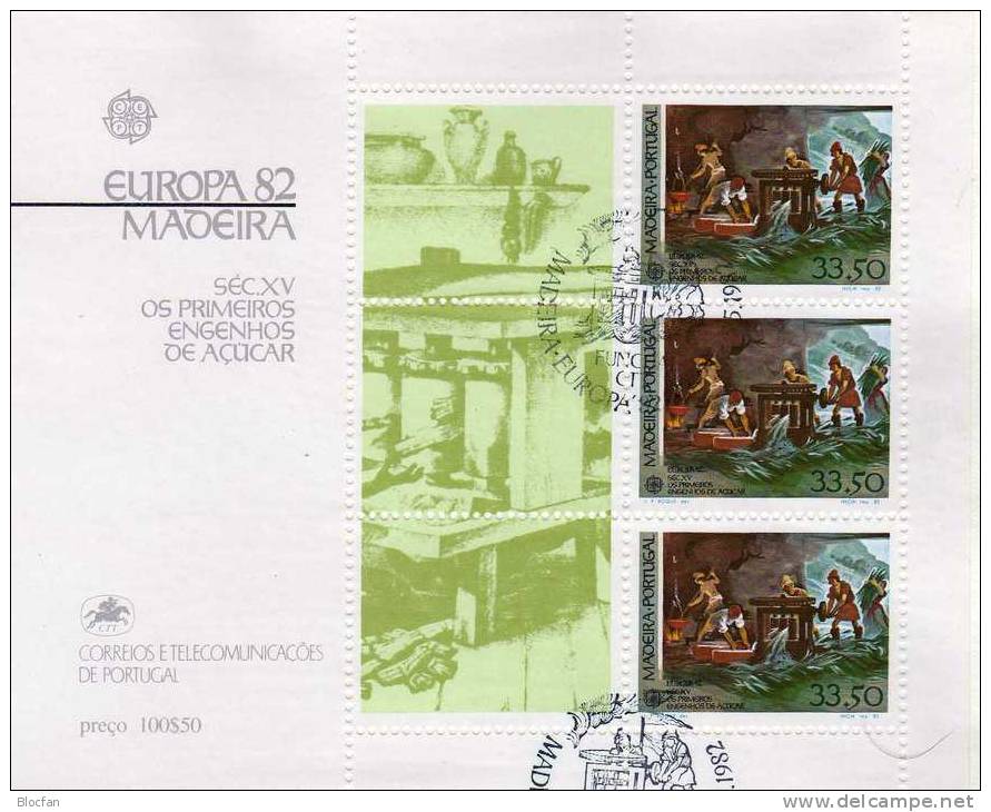 Historie Der Insel Madeira Block 3 Mit SST 12€ CEPT 1982 Neue Zucker-Mühle Im 15.Jhdt. Sheet Bloc Fogli Bf Of Portugal - Oblitérés