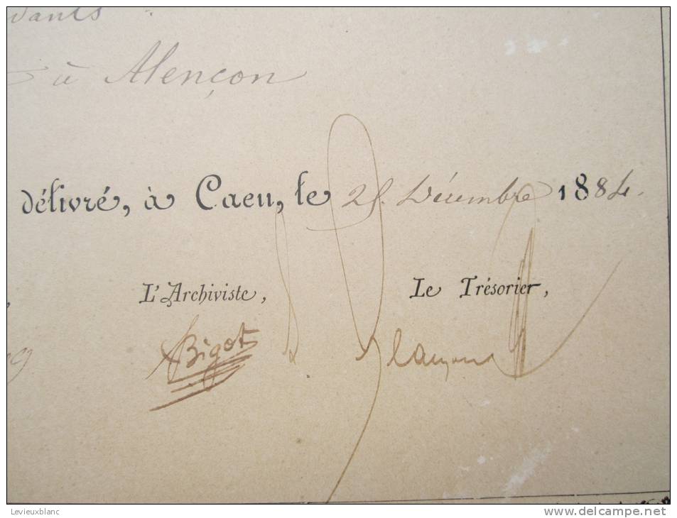 Diplôme/Réception De Membre/Société Linéenne De Normandie/ Delavigne/ ALENCON/Orne/CAEN/Calvados/1884     DIP14 - Diplômes & Bulletins Scolaires