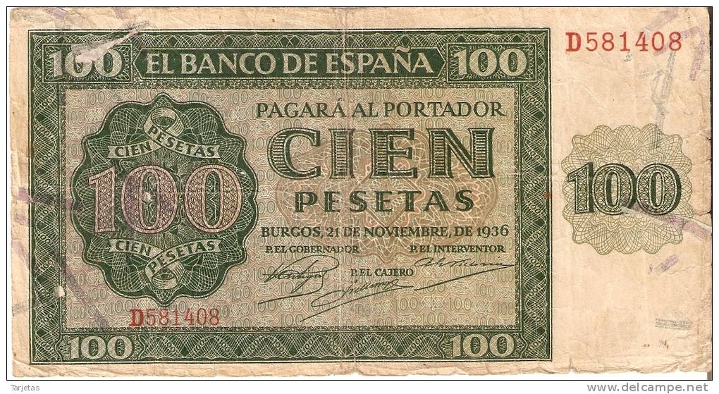 BILLETE DE ESPAÑA DE 100 PTAS 20/05/1936 SERIE D EN CALIDAD RC (BANK NOTE) - 100 Peseten