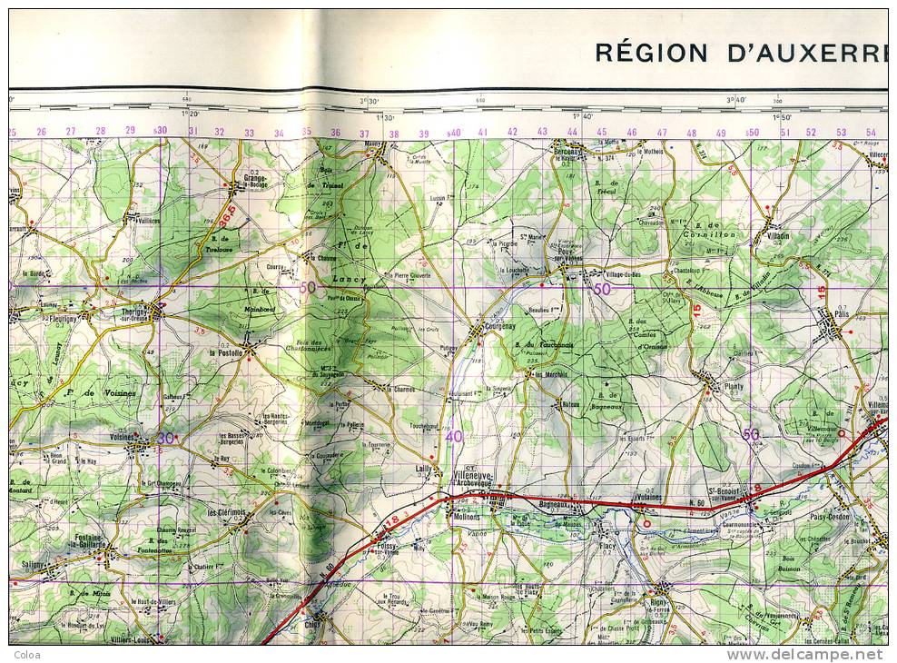 Carte De France Au 1/100.000° Région D’Auxerre Et De La Forêt D’Othe Coupure Spéciale Feuille Nord - Topographische Karten