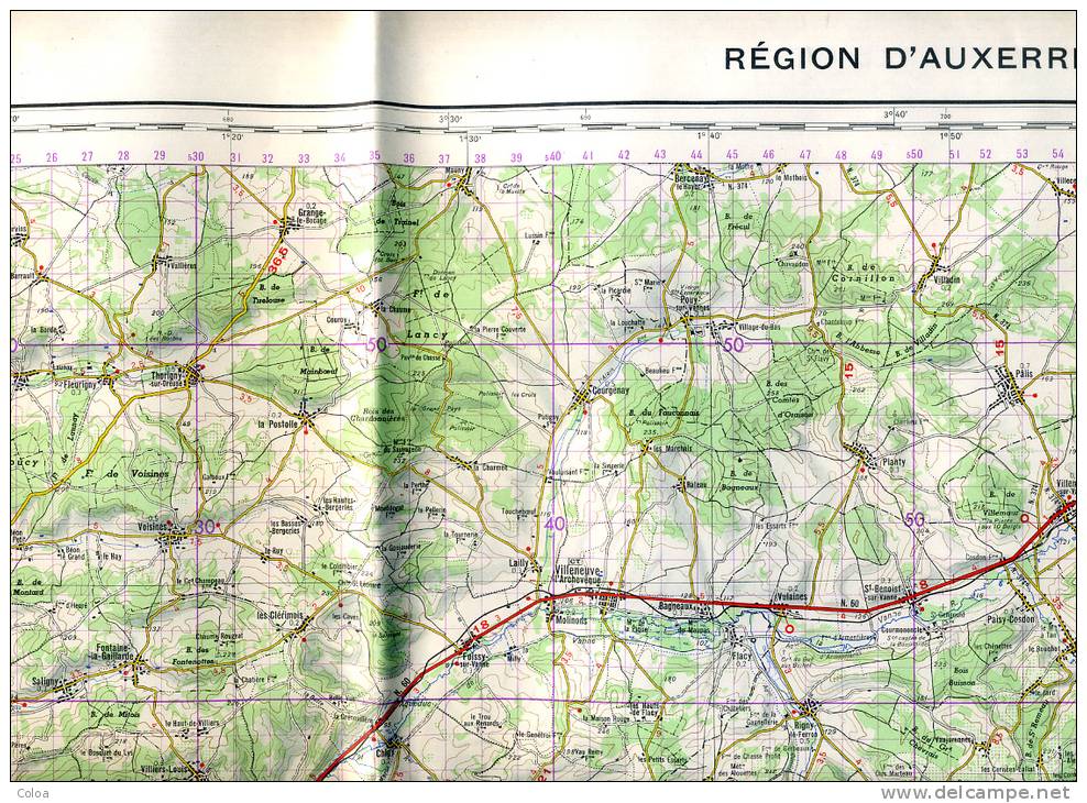 Carte De France Au 1/100.000° Région D’Auxerre Et De La Forêt D’Othe Coupure Spéciale Feuille Nord - Topographical Maps