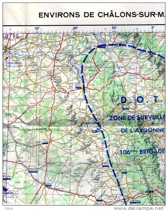 Carte De France Au 1/250.000° Environs De Châlons Sur Marne Et De Chaumont  Vers 1959 - Cartes Topographiques