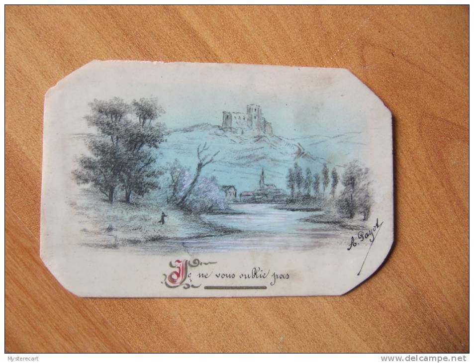 W13 - ILLUSTRATEUR CARTE CELLULOIDE FAITE  MAIN /  PAYSAGE CHATEAU / Signee  A.PAYOT - Piem