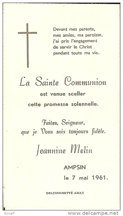 Faire-parts De Communion De AMPSIN En 1961 Jeannine MELIN . - Comunión Y Confirmación