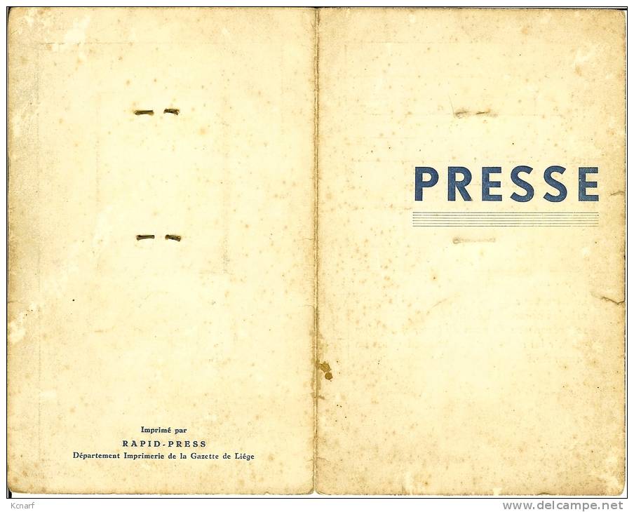 Carte De PRESSE De 1949 HOTUA Georges De PEPINSTER Pour LA GAZETTE DE LIEGE . - Autres & Non Classés