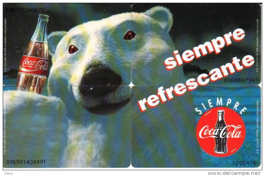 PERU PUZZLE OF 4 COCA COLA DOG FRONT POLAR BEAR BACK CODE: PER-TE-11-14 CHIP READ DESCRIPTION !!! - Peru