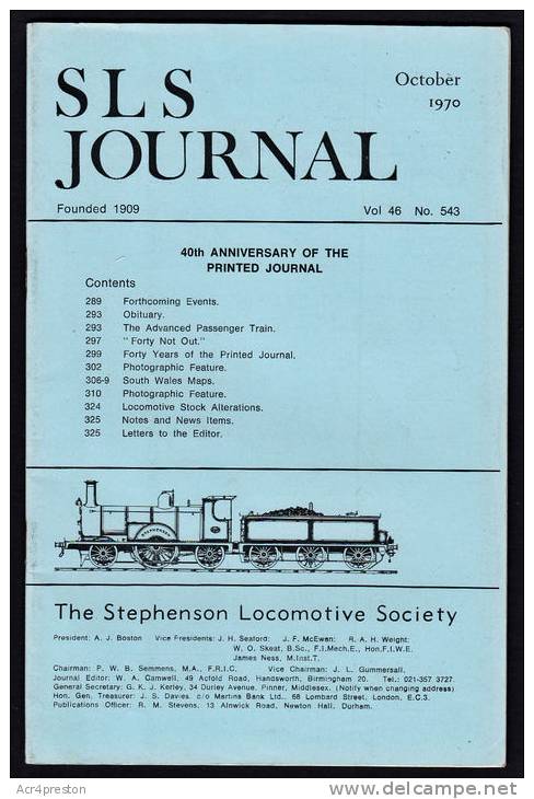 B0031L SLS (Stephenson Locomotive Society) Journal, Vol 46 No 543 Oct 1970 - Transport