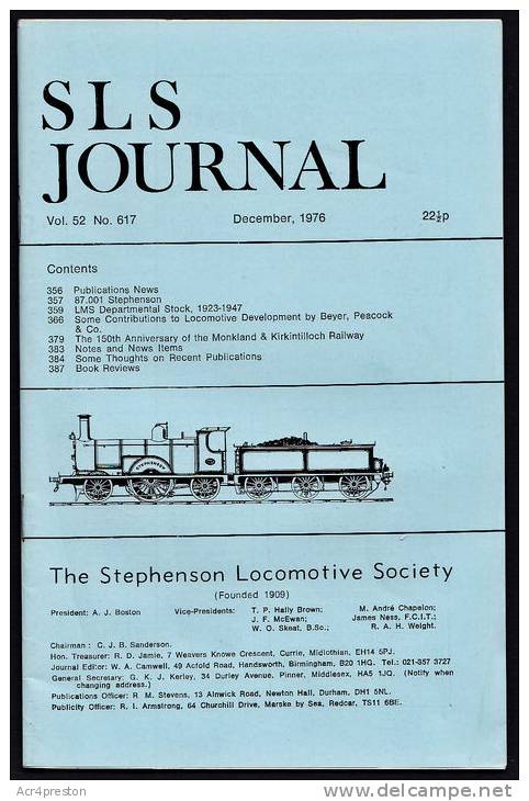 B0032L SLS (Stephenson Locomotive Society) Journal, Vol 52 No 617 Dec 1976 - Transportation