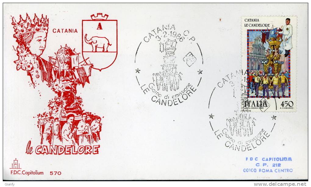 1986 LE CANDELORE CATANIA FDC CAPITOLIUM - FDC