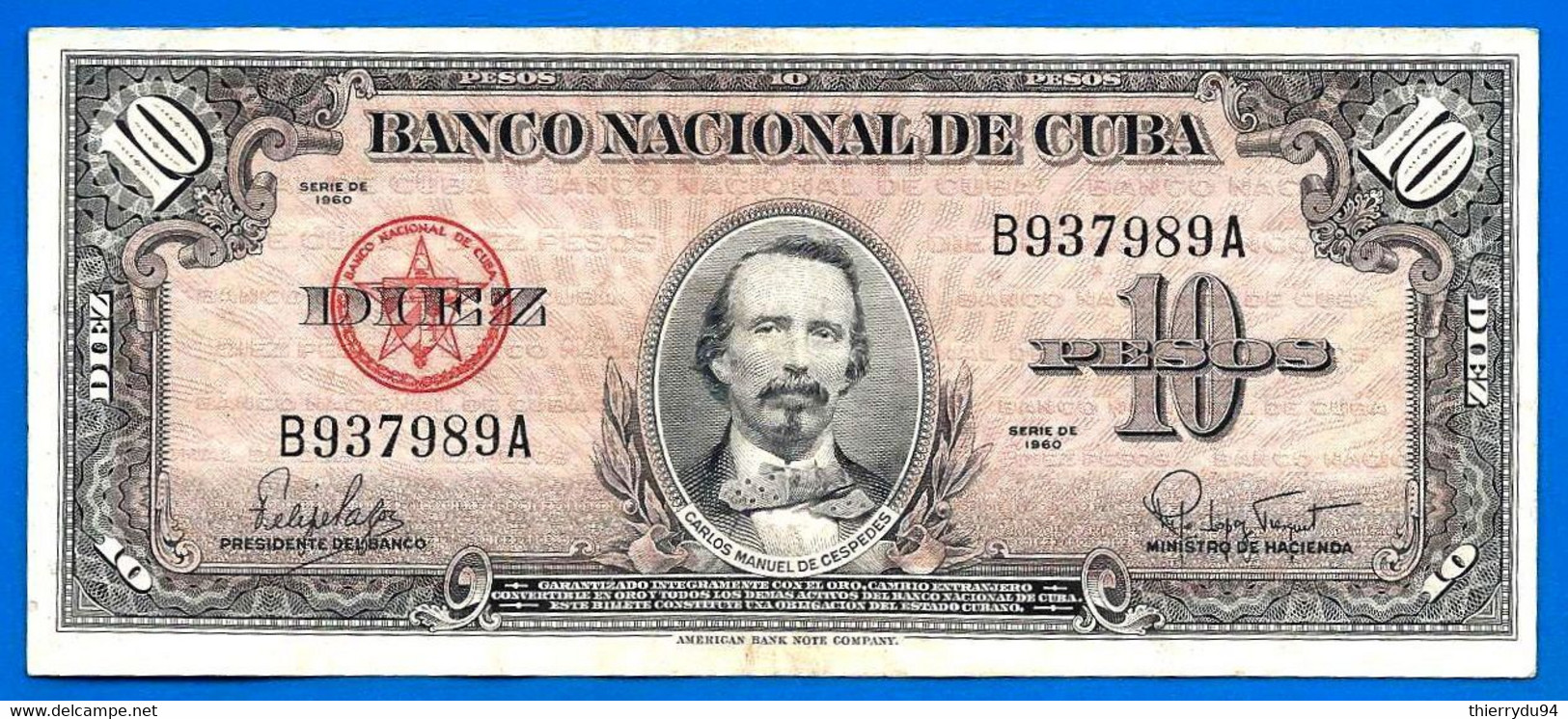 Cuba 10 Pesos 1960 Signature Cespedes No Che Guevara Peso Centavos Centavo Caraibe Paypal Bitcoin OK - Cuba