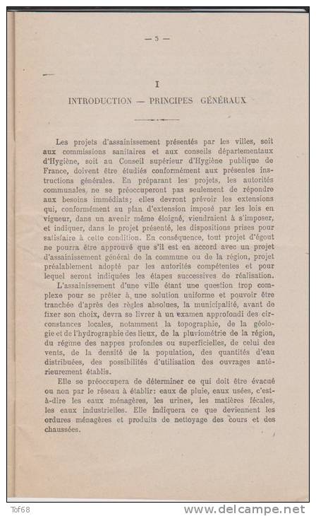 1933 Instructions Générales Relatives à L'assainissement Des Villes - Décrets & Lois