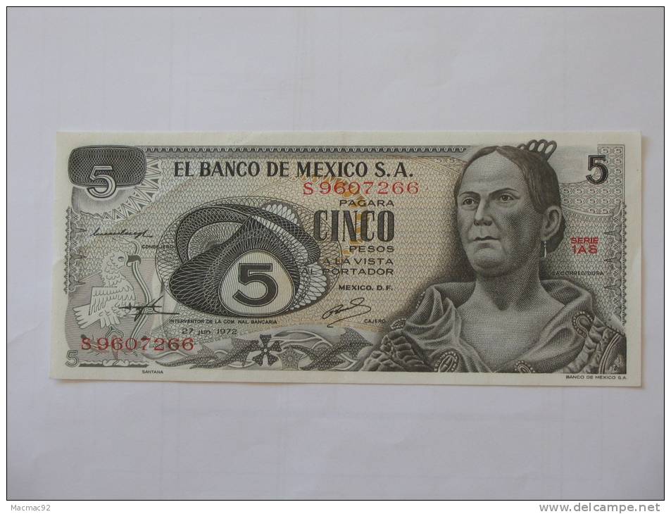 5 Cinco Peso MEXIQUE - 1972 - El Banco De Mexico S.A - México