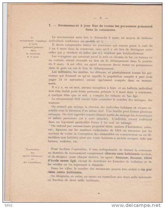 Décret  Octobre 1920 Sur Les Opérations Du Dénombrement De La Population - Décrets & Lois