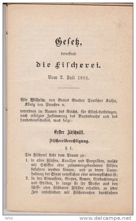 Alsace Lorraine Loi De Juin 1891 Sur La Pêche - Decreti & Leggi