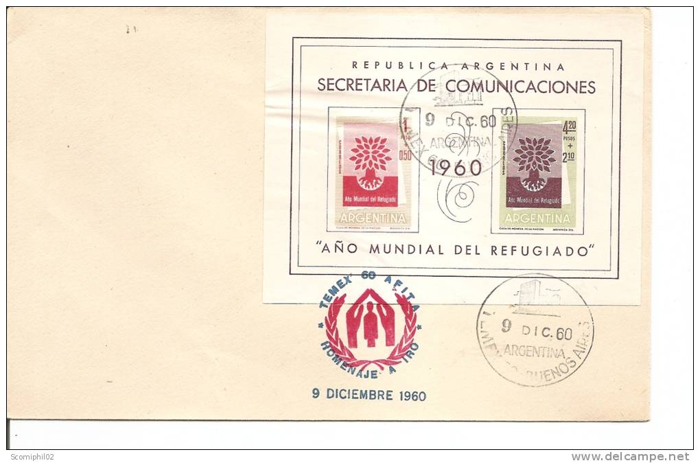 Réfugiés ( FDC D'Argentine De 1960 Avec BF à Voir) - Réfugiés